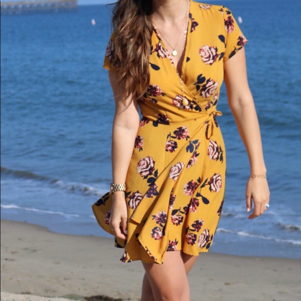 Honey punch rose wrap dress